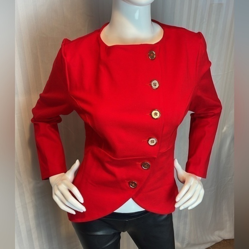 Meaneor Asymmetrical‎ flattering Cropped Blazer Red Size M